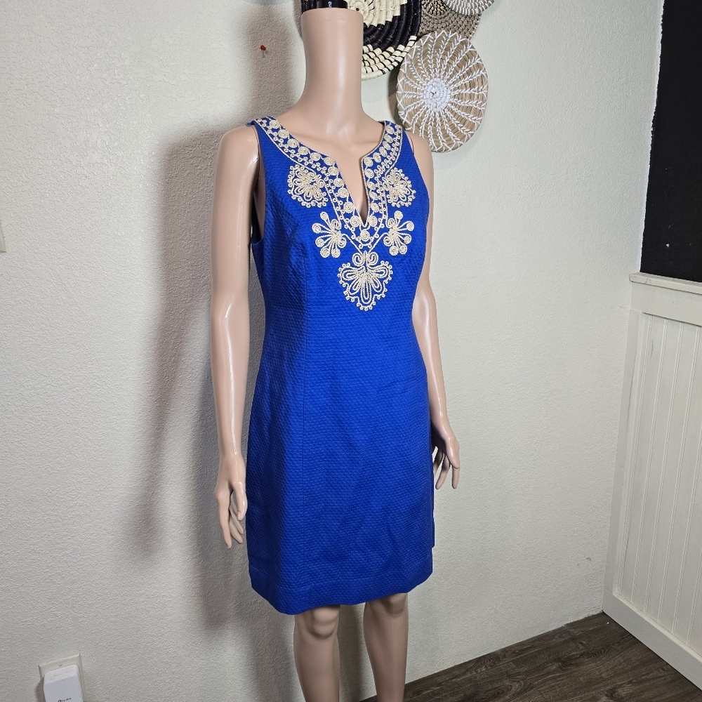 Lilly Pulitzer Womens Size 6 Royal Blue Gabby Shift Dress Embellished Neckline - Picture 13 of 13